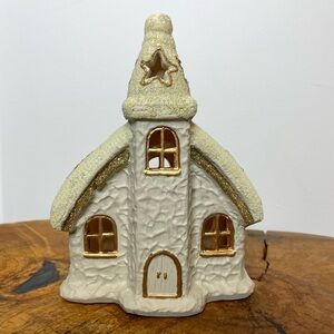 Vintage Canhome Winterlude Hand-Painted Winter Cottage Tealight Holder